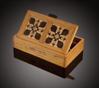 Handmade Quilt Pattern Wood Marquetry Jewelry Box
